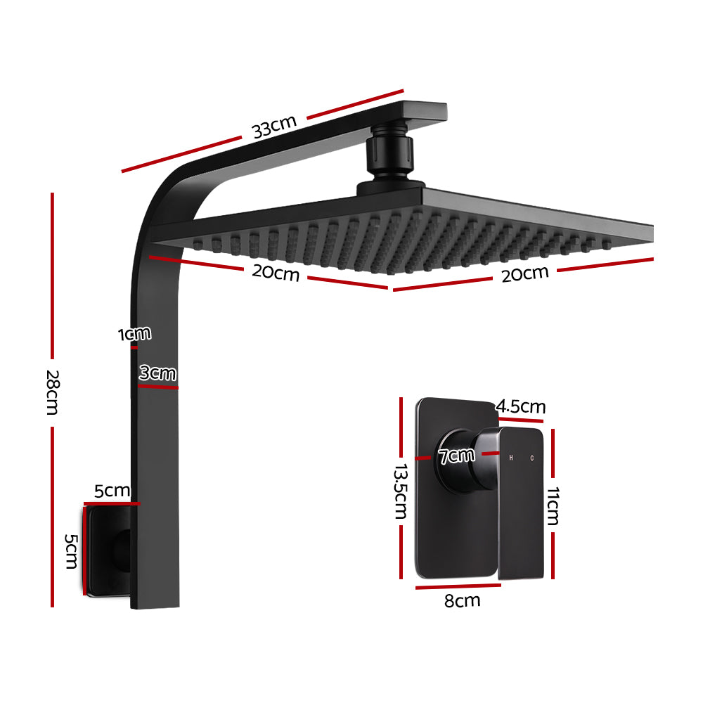 Proflow 8'' Rain Shower Head Wall Arm Square High Pressure Mixer Tap Black