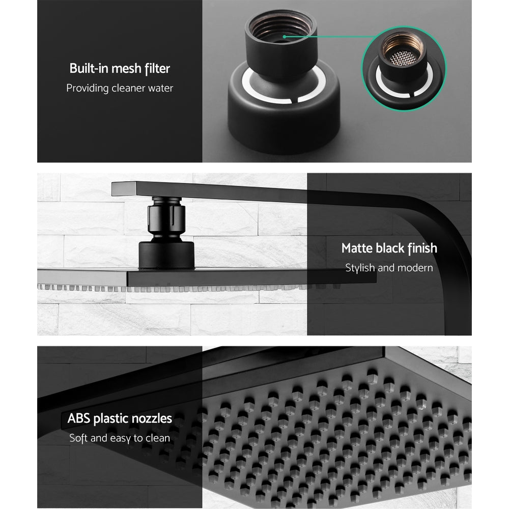 Proflow 8'' Rain Shower Head Wall Arm Square High Pressure Mixer Tap Black