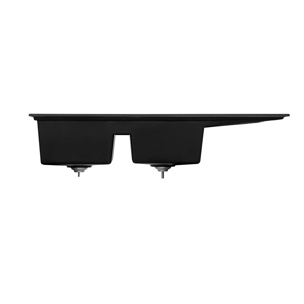 Black Granite Double Bowl Kitchen Sink Stone 116x49CM