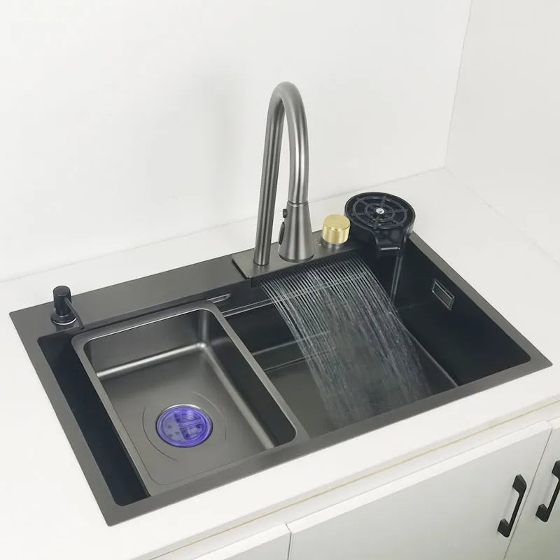 ProFlow Black Stainless Kitchen Sink With Rinser and Water Filter - TSS-105