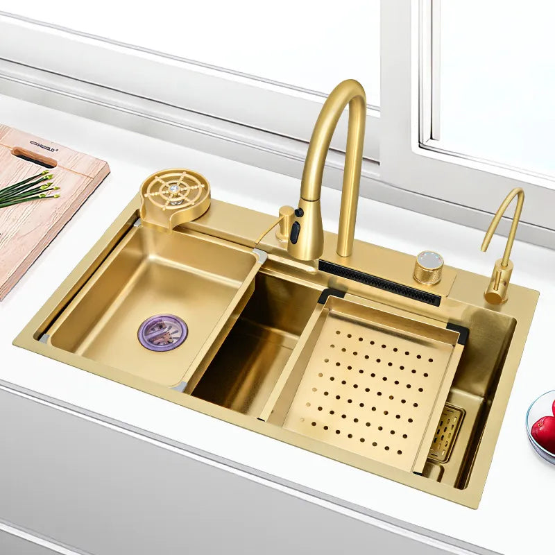 LuxeFlow Gold Series Waterfall Kitchen Sink - TSS-107