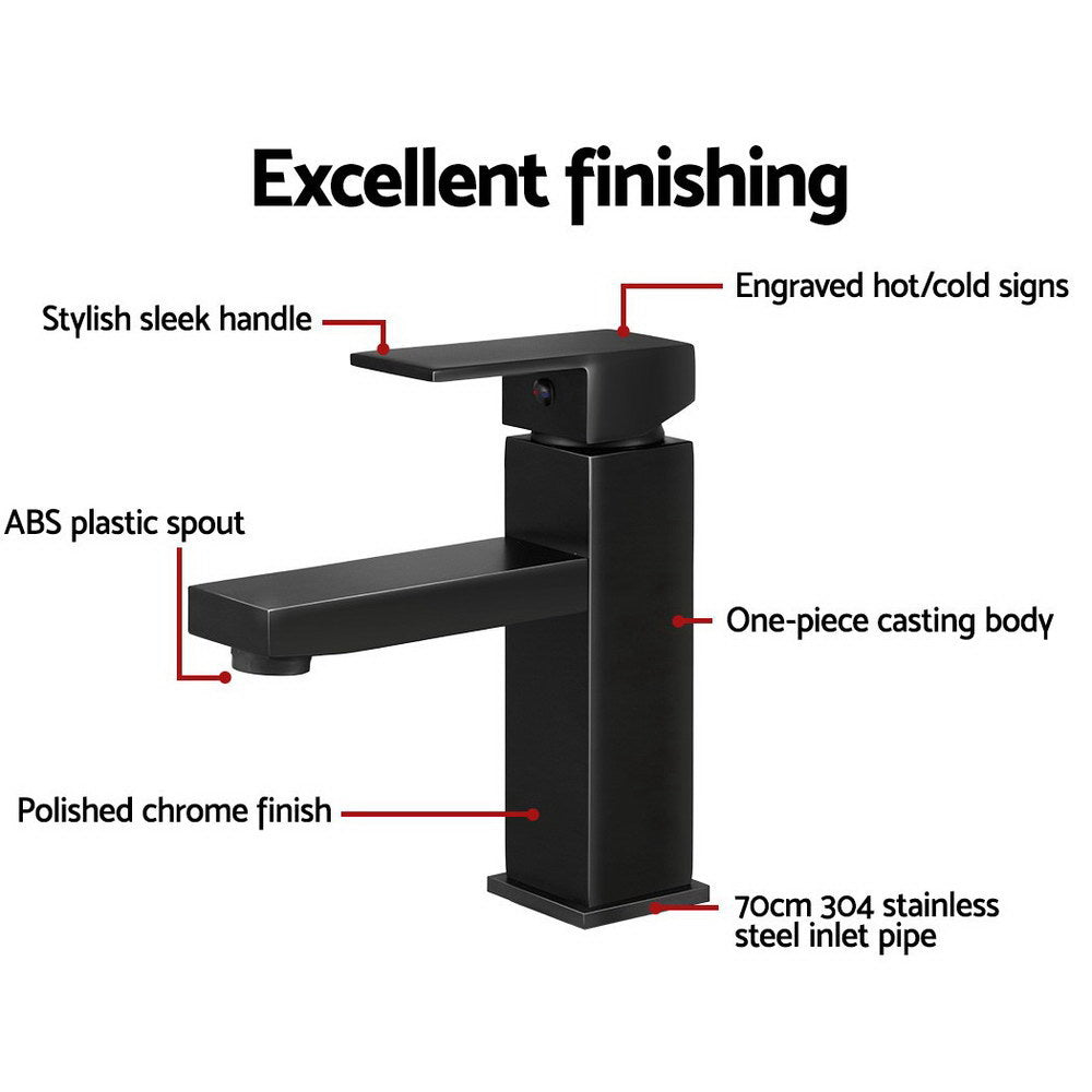 Proflow Black Bathroom Basin Mixer Tap Square