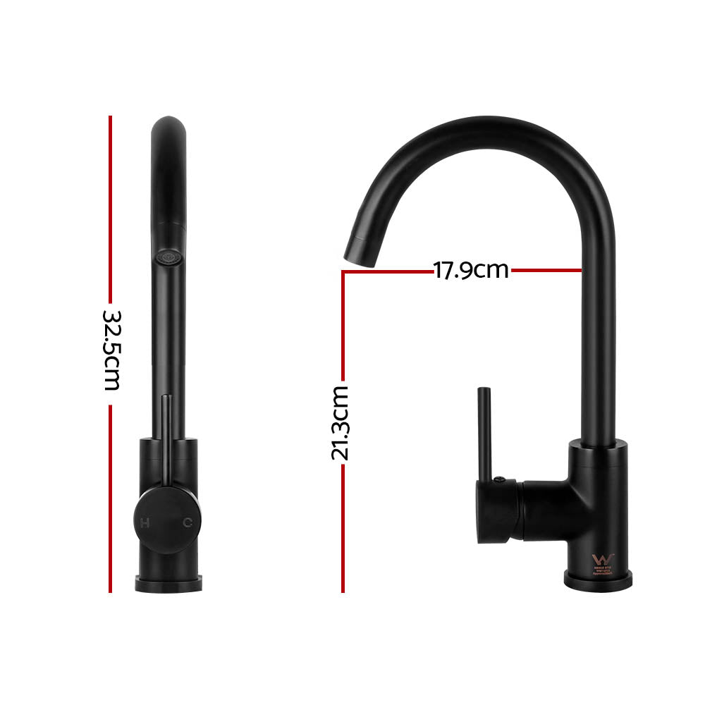 Proflow Kitchen Mixer Tap Mixer Round Sink Faucet Basin Laundry Black