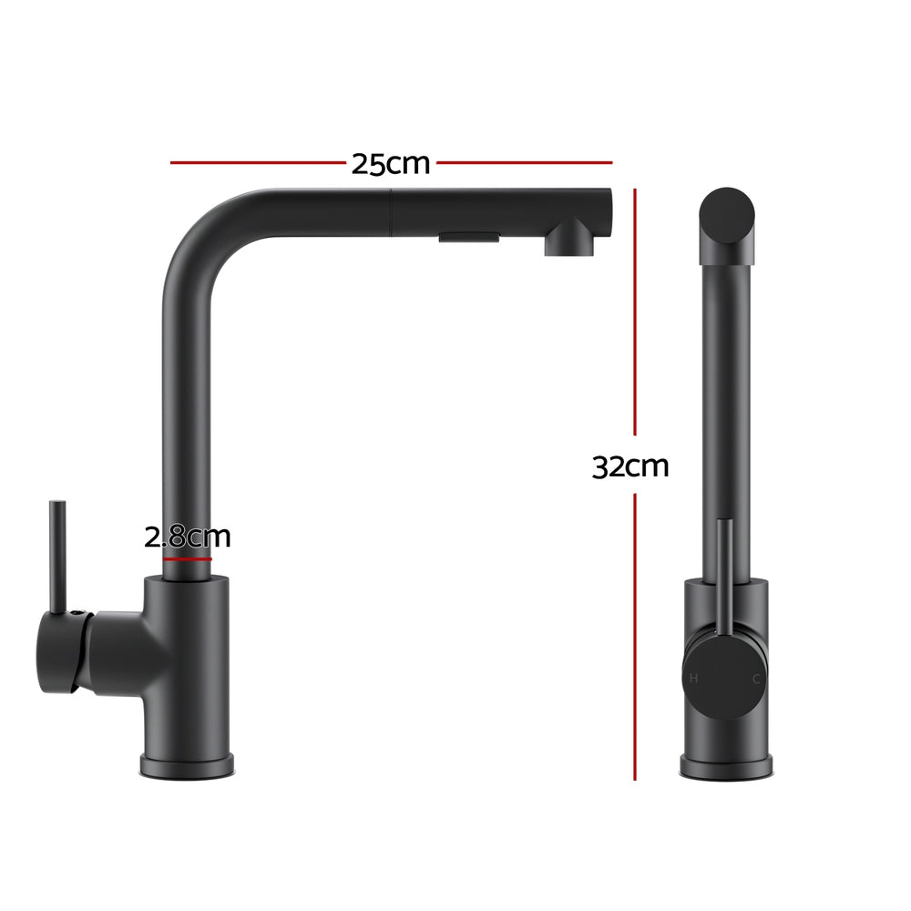 ProFlow Black Kitchen Mixer Tap with Pull-Out Rectangle Spout 2 Mode