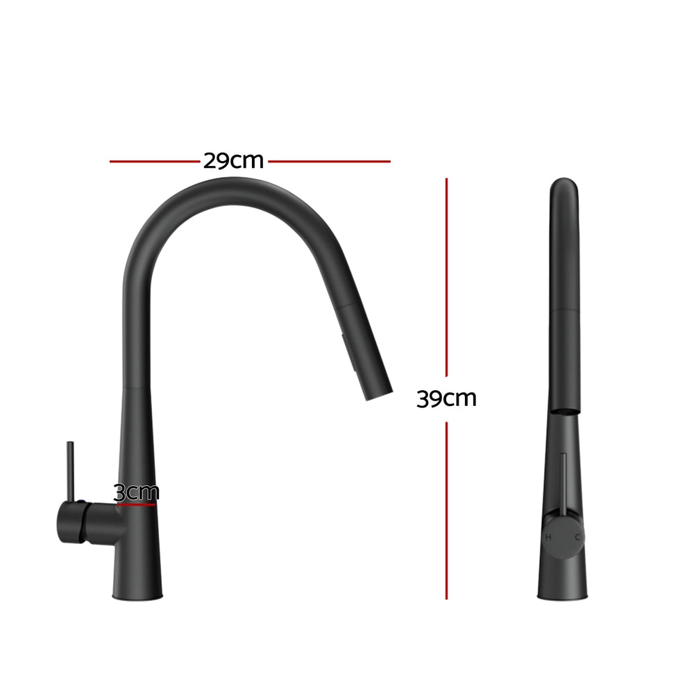 ProFlow Black Kitchen Mixer Tap with Pull-Out Round Spout and 2 Modes