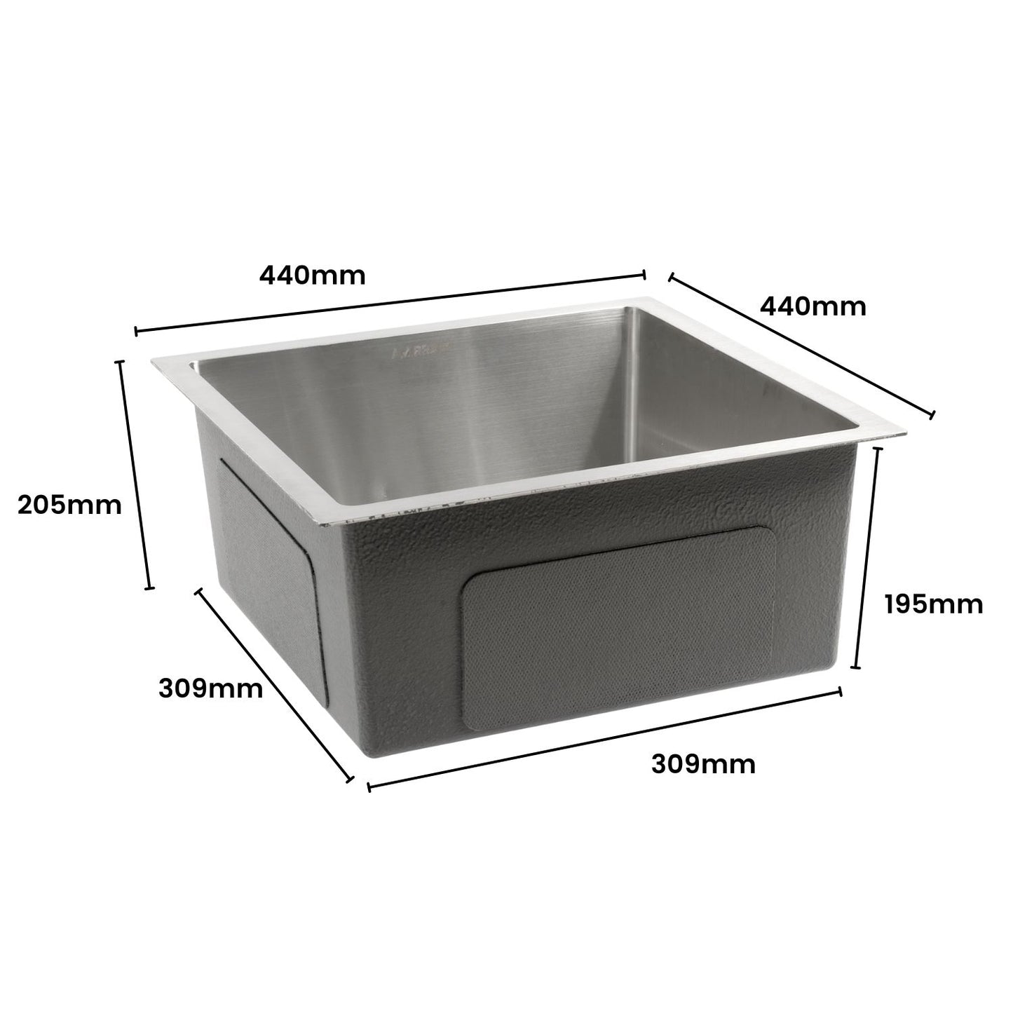 ProFlow Stainless Steel Sink 440mm x 440mm Smooth Coated Silver