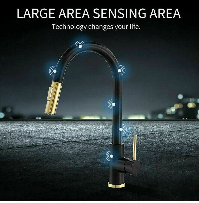 The Sink Spot Brushed Gold Spout Matte Black Pull-Out Kitchen Mixer Tap with Spray Function