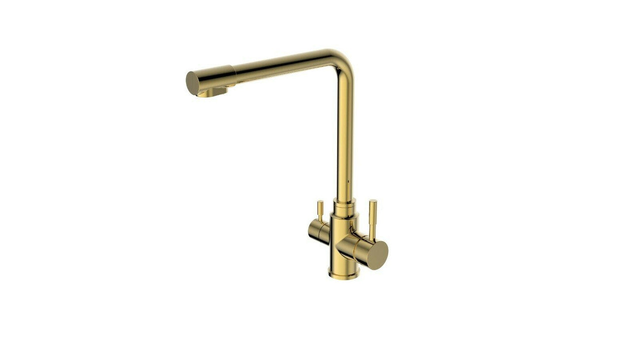 Proflow Brushed Brass Gold L-Shape 3-Way Kitchen Mixer Tap