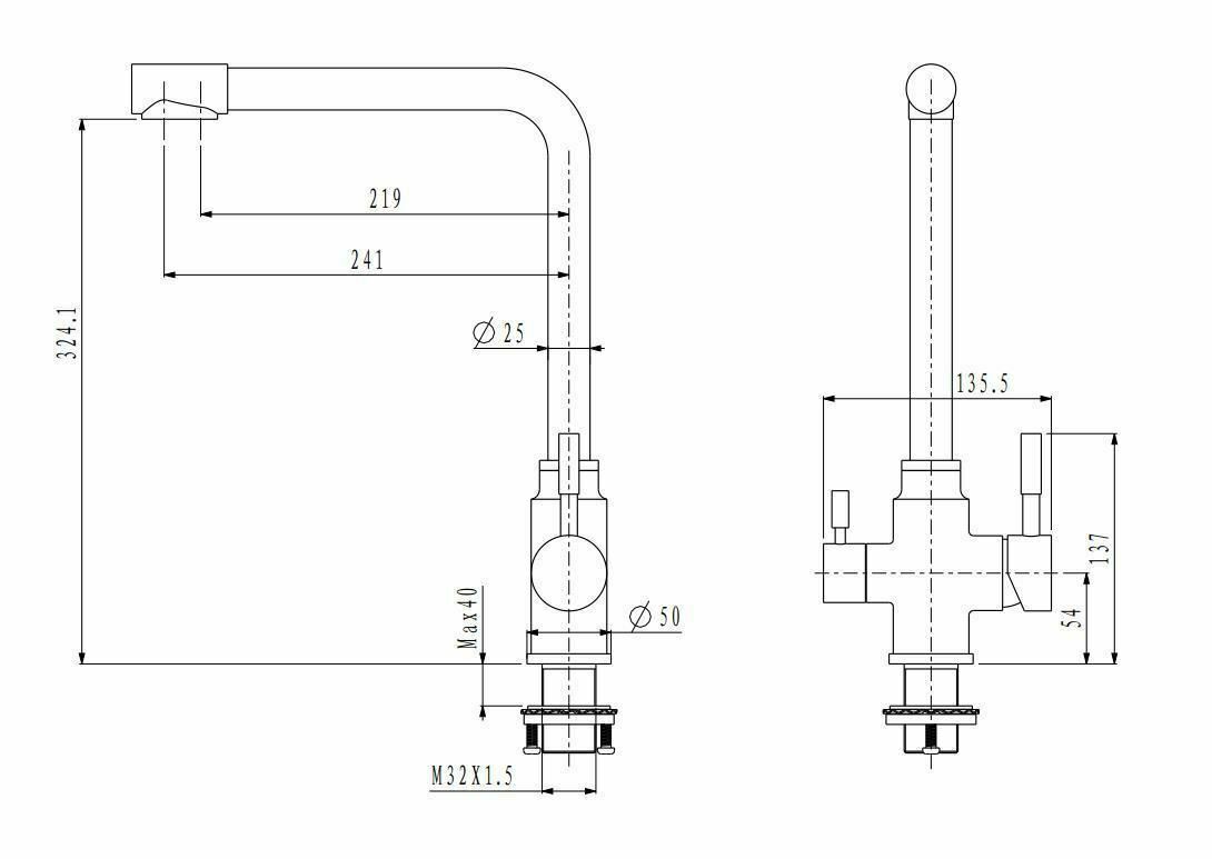 Proflow Brushed Brass Gold L-Shape 3-Way Kitchen Mixer Tap