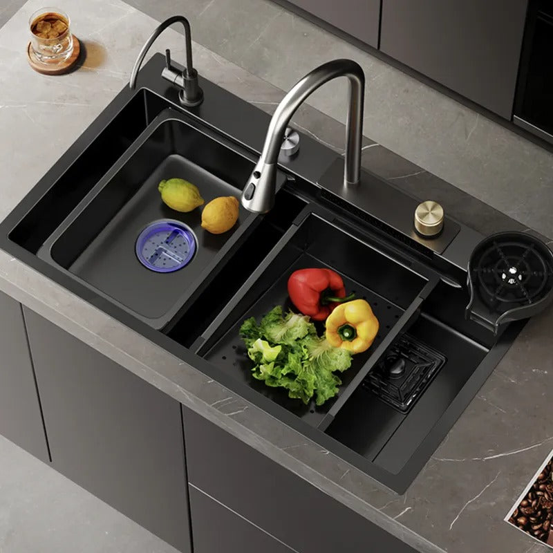 ProFlow Black Stainless Kitchen Sink With Rinser and Water Filter - TSS-105