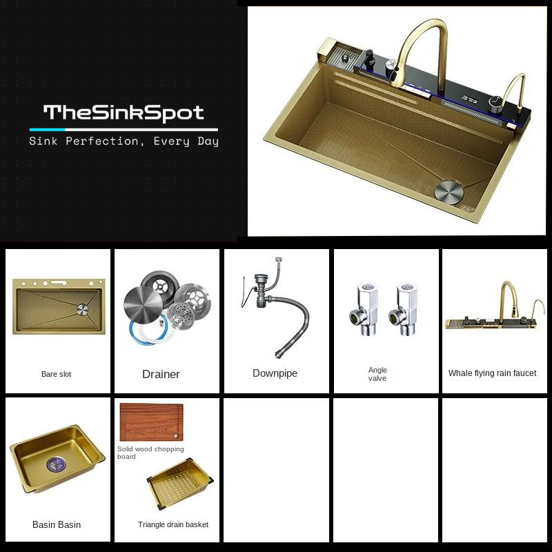 LuxeFlow Gold Series Kitchen Sink Waterfall with Digital Display - TSS-106