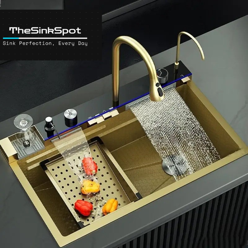 LuxeFlow Gold Series Kitchen Sink Waterfall with Digital Display - TSS-106