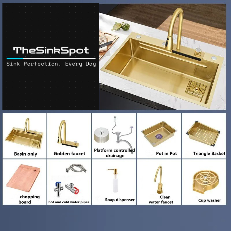 LuxeFlow Gold Series Waterfall Kitchen Sink - TSS-107