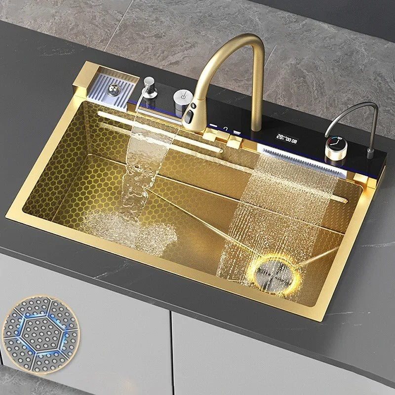 LuxeFlow Gold Series Kitchen Sink Waterfall with Digital Display - TSS-106